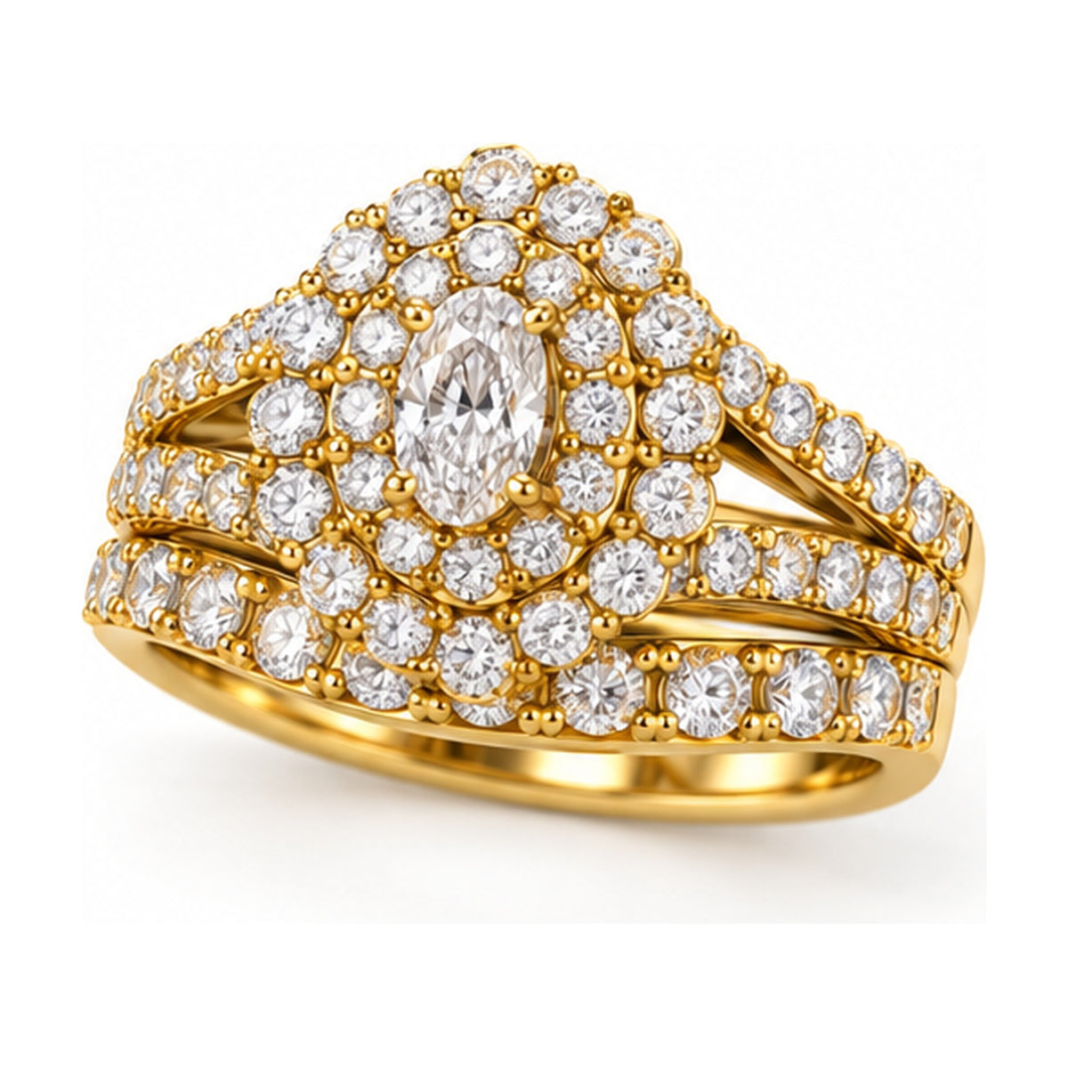 Oval Double Halo Split Shank Bridal Ring Set, 0.50 ct angle view