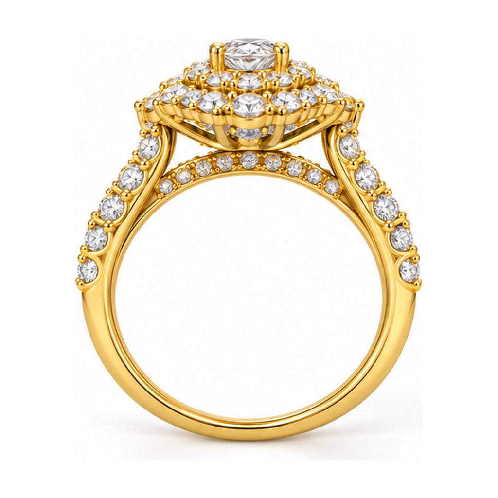 Oval Double Halo Split Shank Bridal Ring Set, 0.50 ct side view