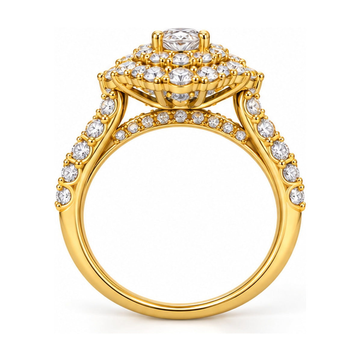 Oval Double Halo Split Shank Bridal Ring Set, 0.50 ct side view