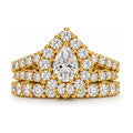 Pear Double Halo Split Shank Bridal Ring Set, 0.50 ct front view