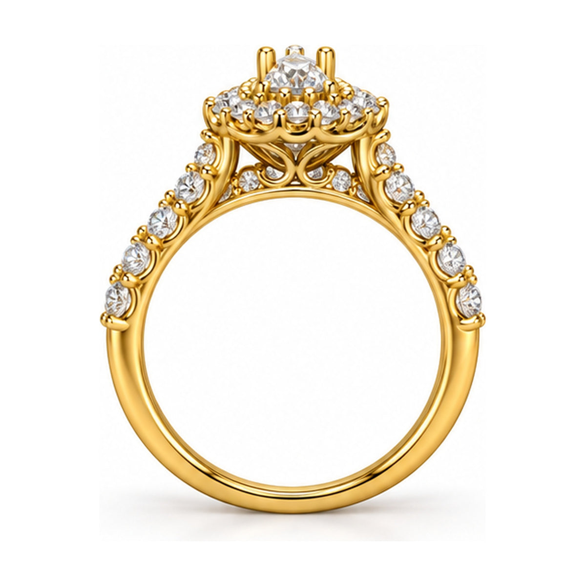 Pear Double Halo Split Shank Bridal Ring Set, 0.50 ct side view