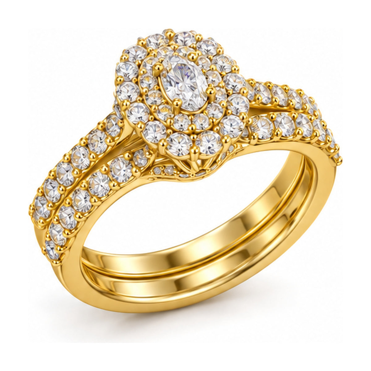 Oval Double Halo Pavé Bridal Ring Set, 0.25 ct angle view