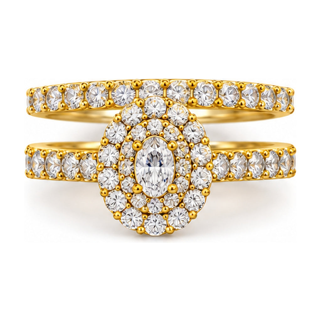 Oval Double Halo Pavé Bridal Ring Set, 0.25 ct front view