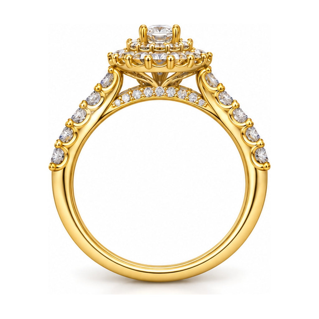 Oval Double Halo Pavé Bridal Ring Set, 0.25 ct side view