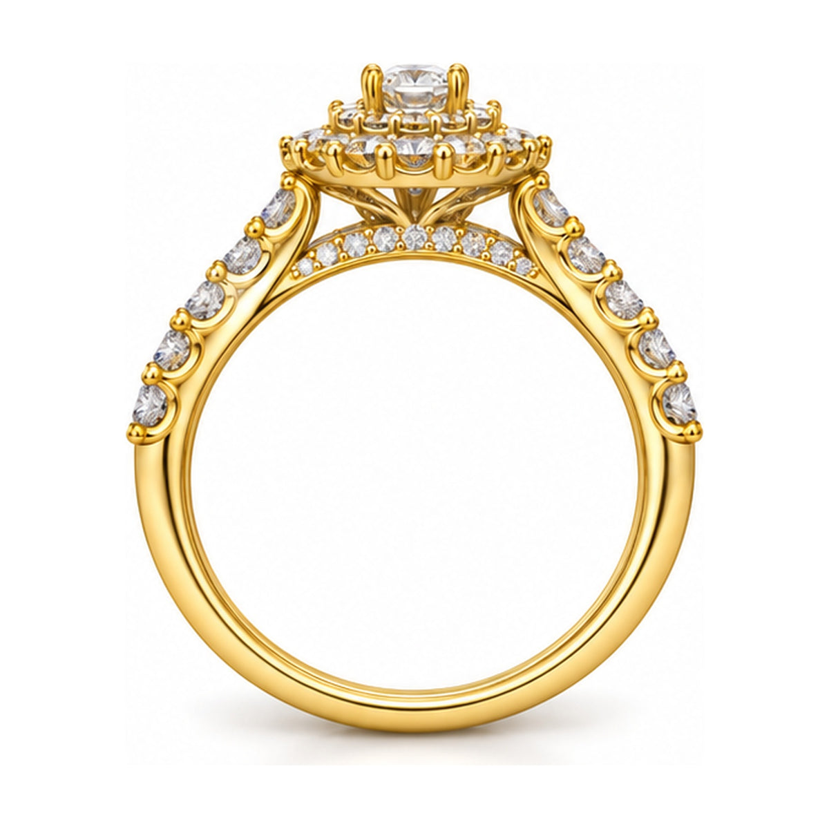 Oval Double Halo Pavé Bridal Ring Set, 0.25 ct side view