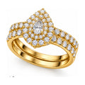 Pear Double Halo Pavé Bridal Ring Set, 0.25 ct angle view