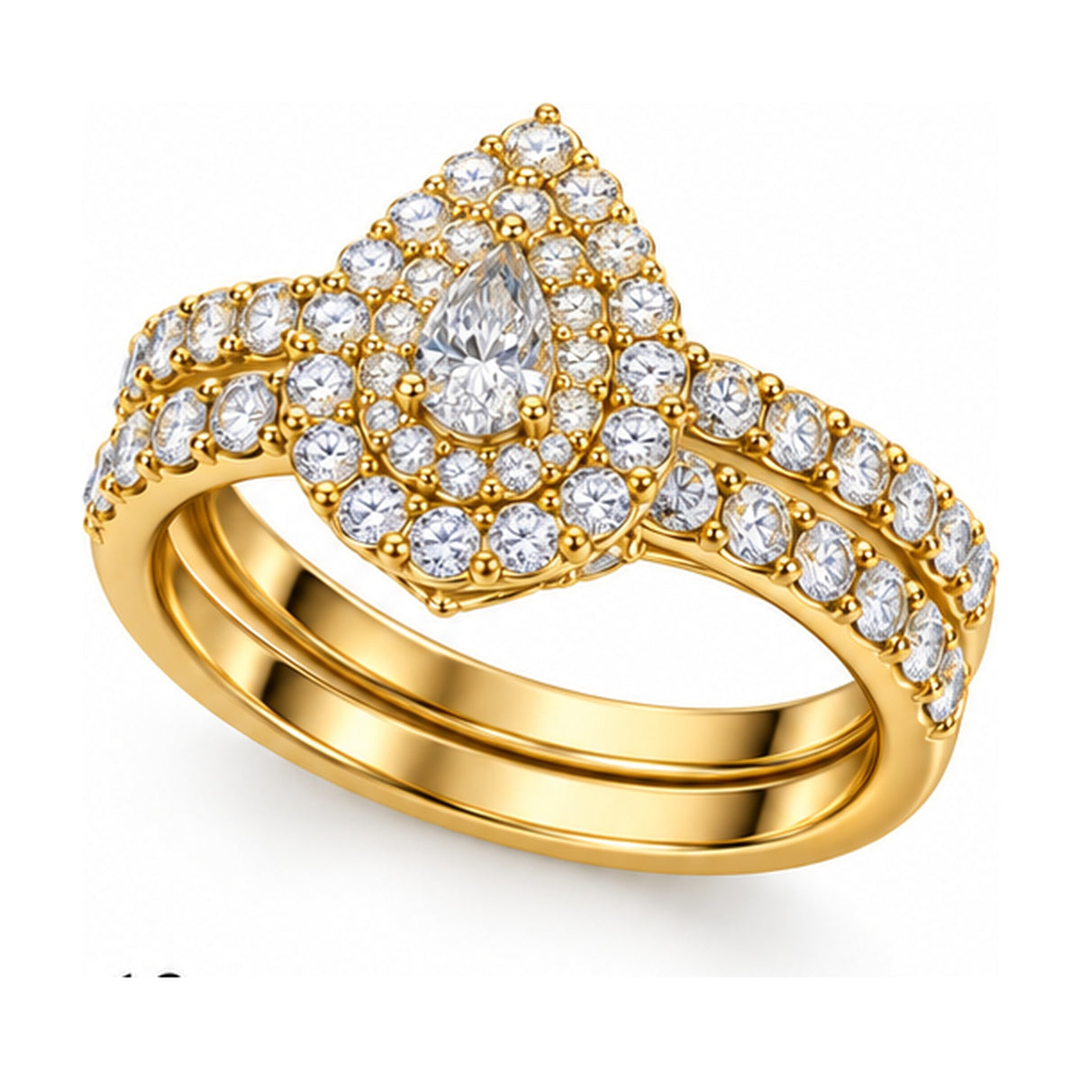 Pear Double Halo Pavé Bridal Ring Set, 0.25 ct angle view
