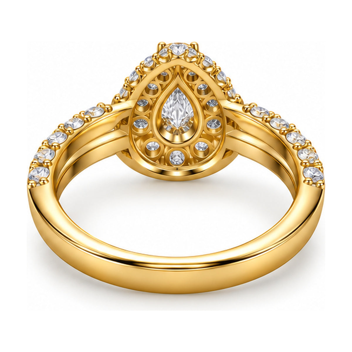 Pear Double Halo Pavé Bridal Ring Set, 0.25 ct back view