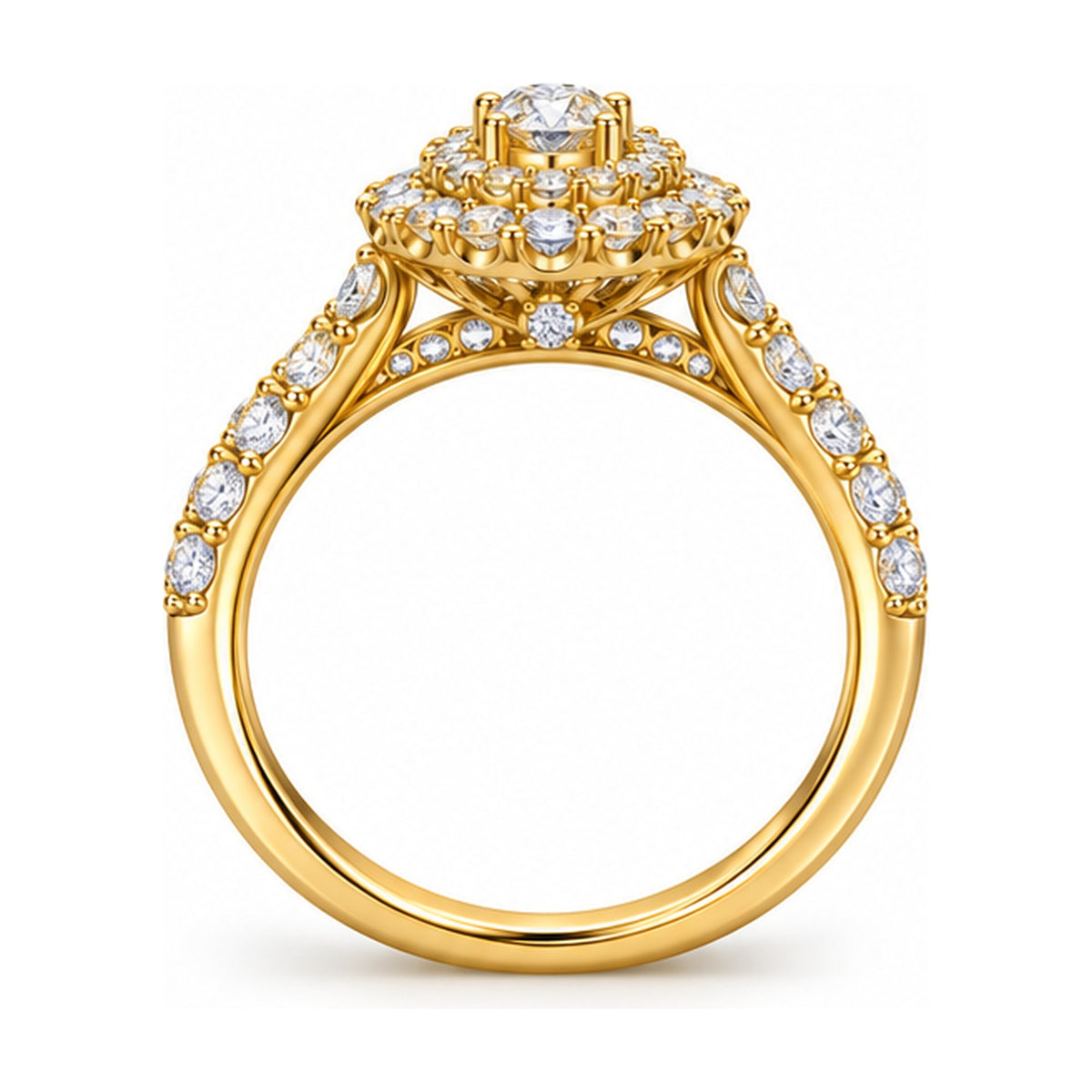 Pear Double Halo Pavé Bridal Ring Set, 0.25 ct side view
