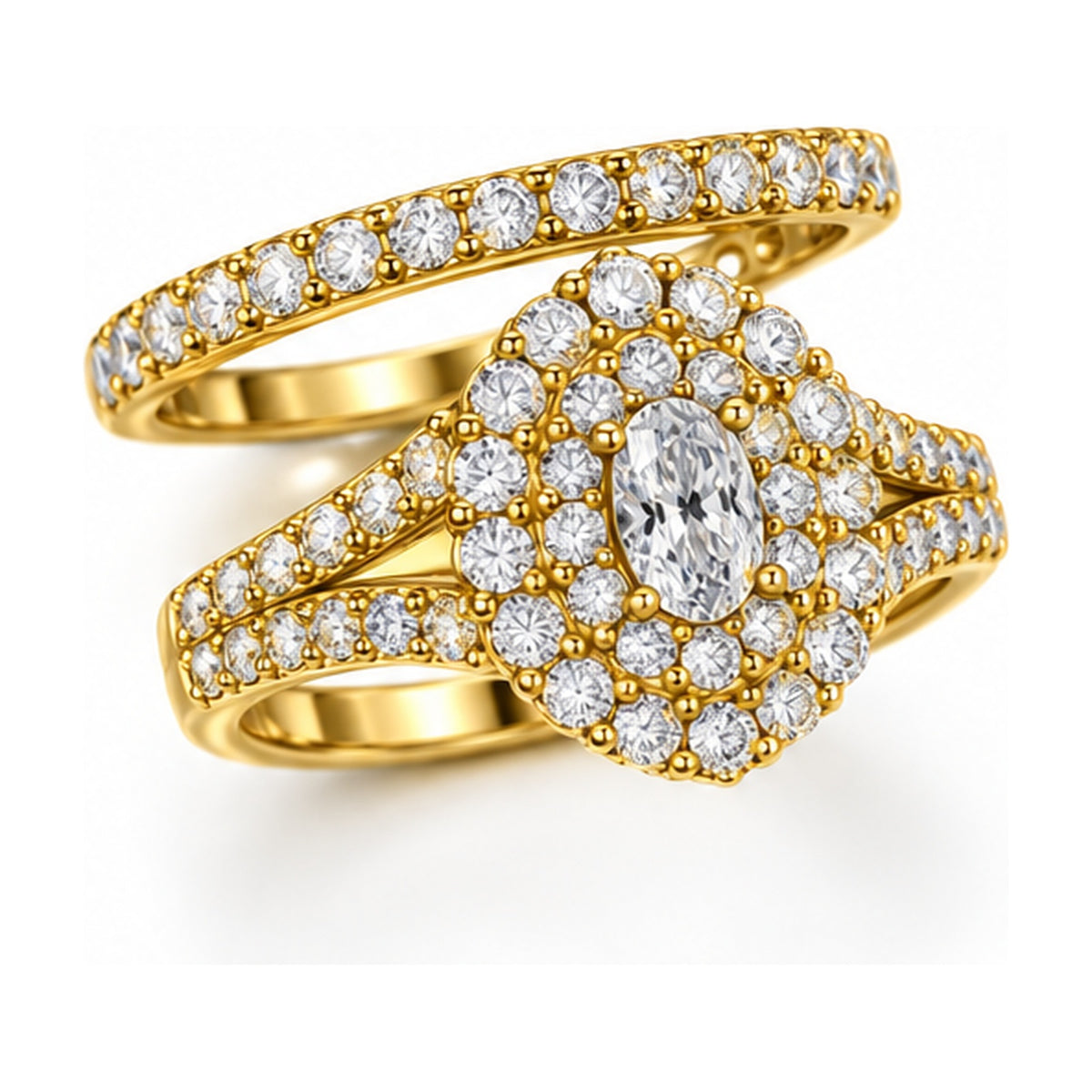 Oval Double Halo Split Shank Bridal Ring Set, 0.25 ct angle view