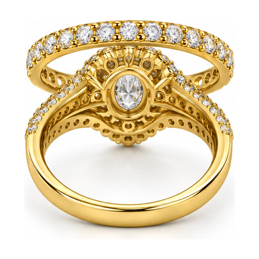 Oval Double Halo Split Shank Bridal Ring Set, 0.25 ct back view