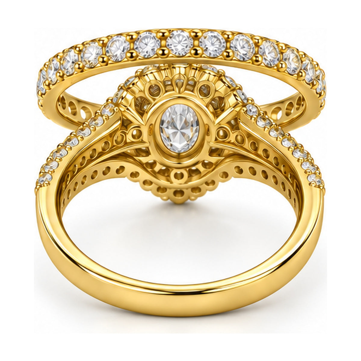 Oval Double Halo Split Shank Bridal Ring Set, 0.25 ct back view