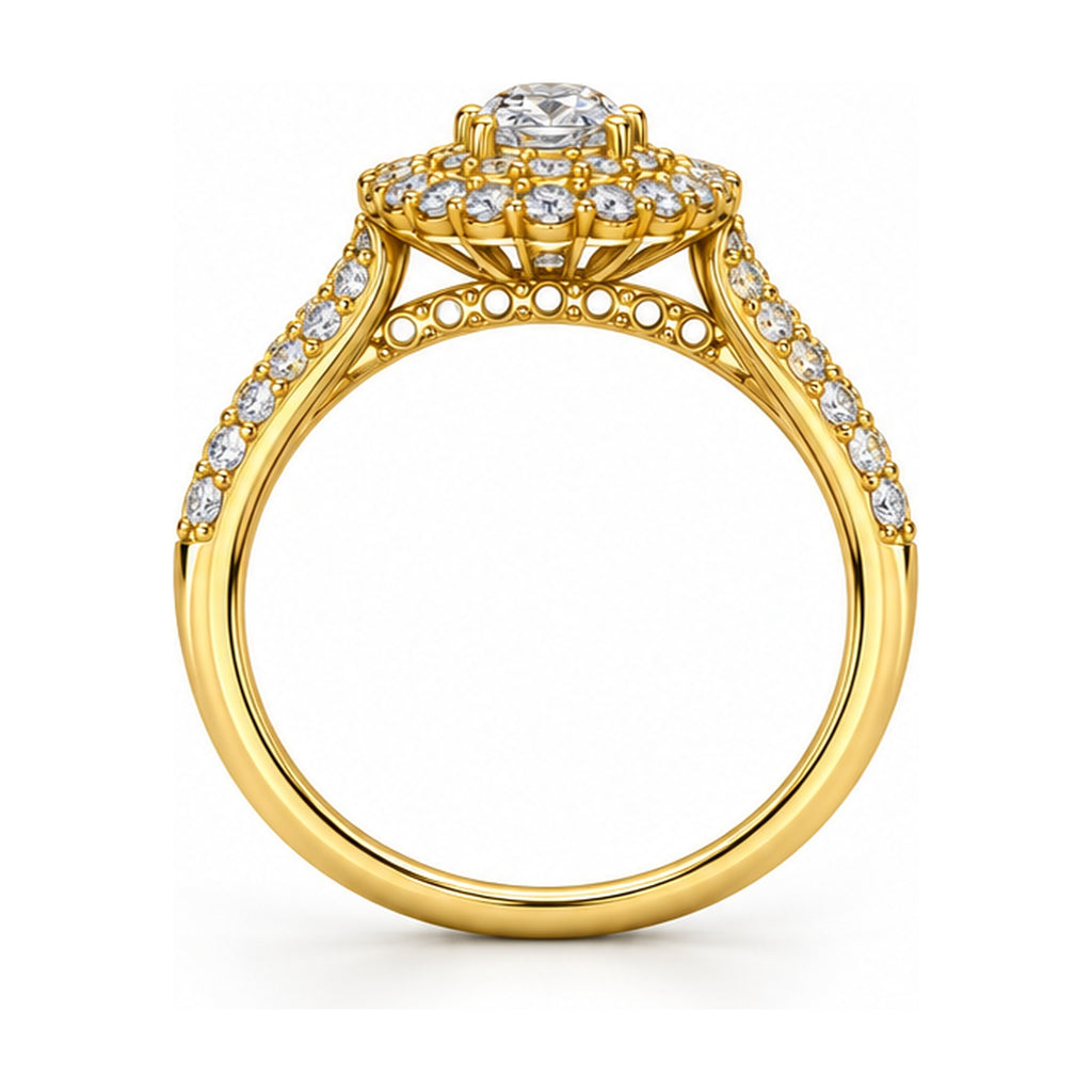 Oval Double Halo Split Shank Bridal Ring Set, 0.25 ct side view