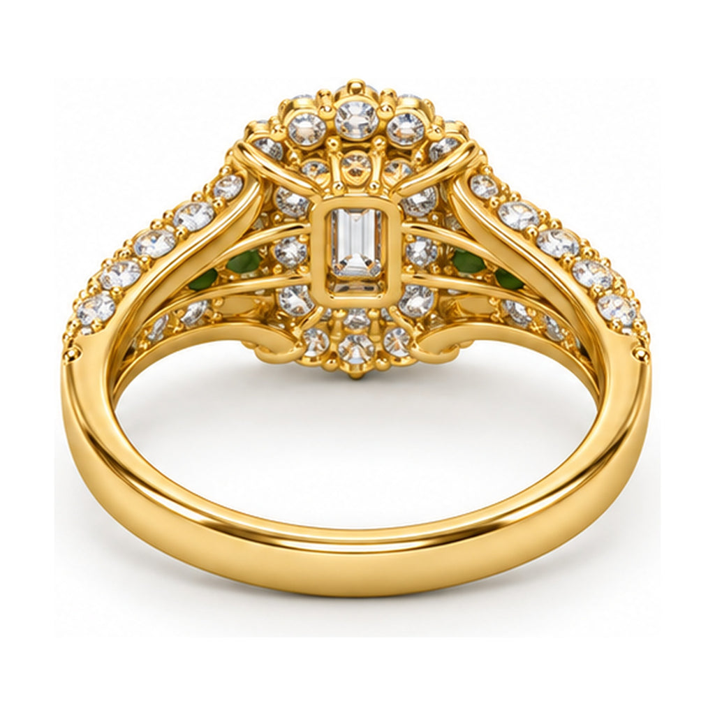 Emerald Cut Double Halo Split Shank Bridal Ring Set, 0.25 ct back view