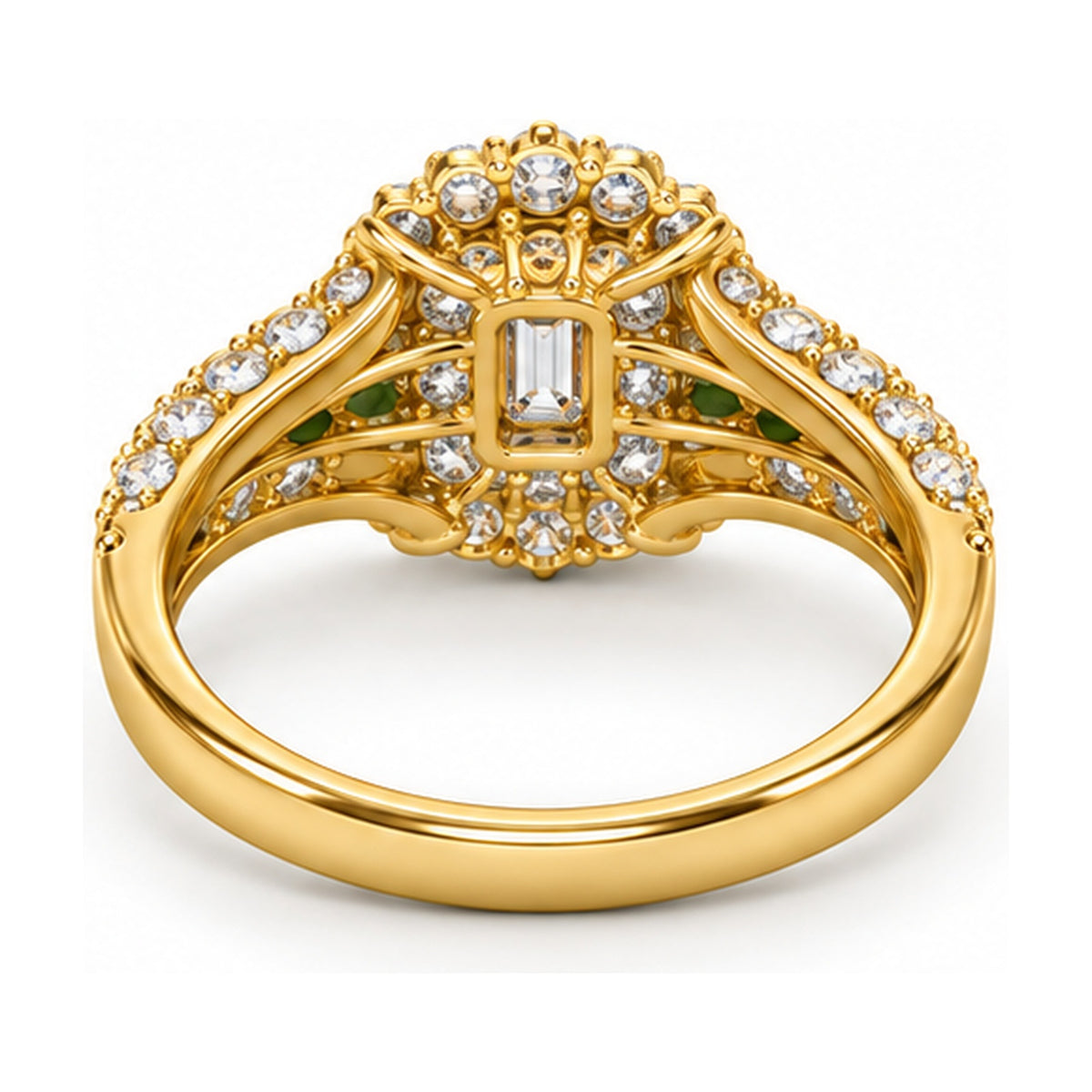 Emerald Cut Double Halo Split Shank Bridal Ring Set, 0.25 ct back view