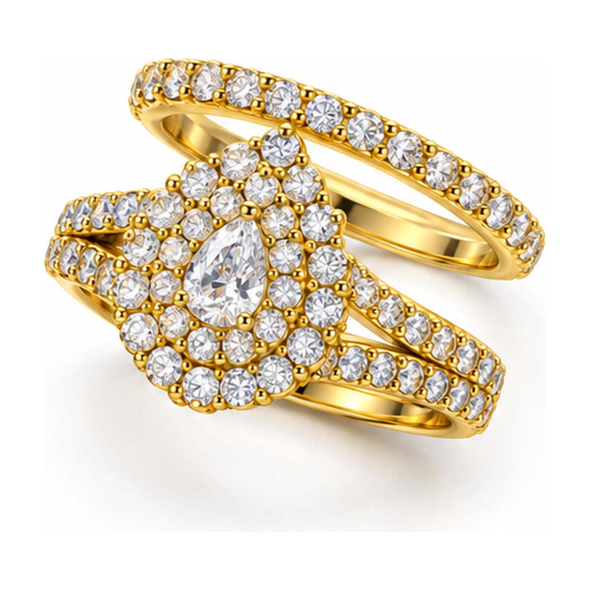 Pear Double Halo Split Shank Bridal Ring Set, 0.25 ct angle view
