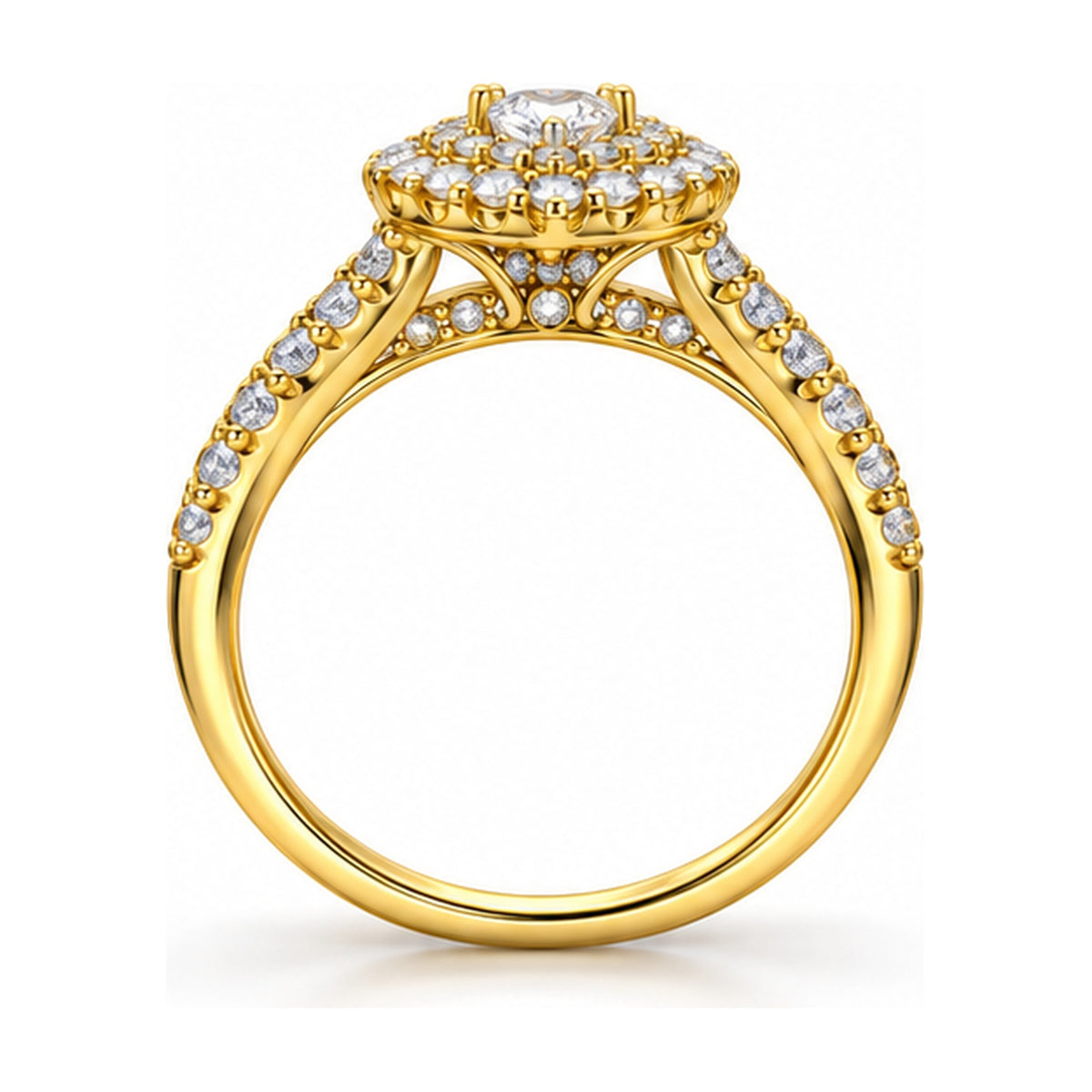 Pear Double Halo Split Shank Bridal Ring Set, 0.25 ct side view