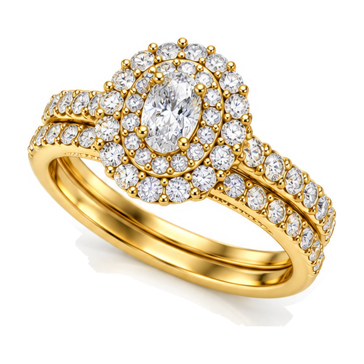 Oval Double Halo Pavé Bridal Ring Set, 0.33 ct angle view