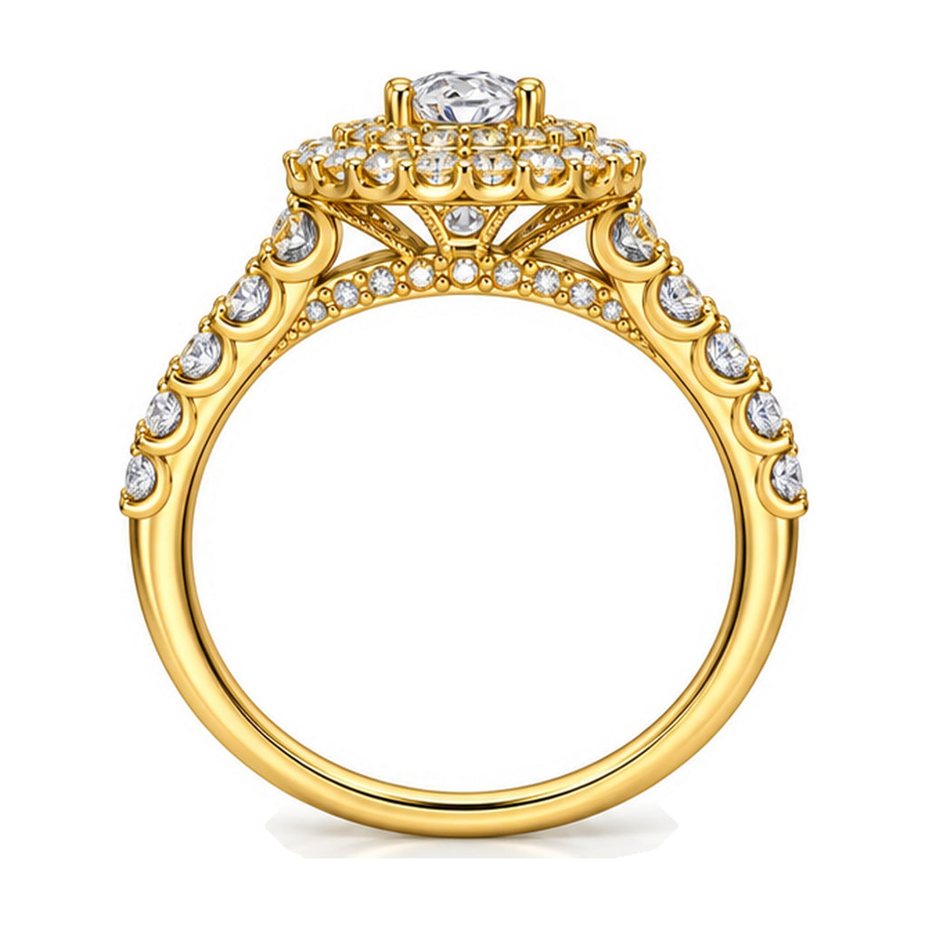 Oval Double Halo Pavé Bridal Ring Set, 0.33 ct side view
