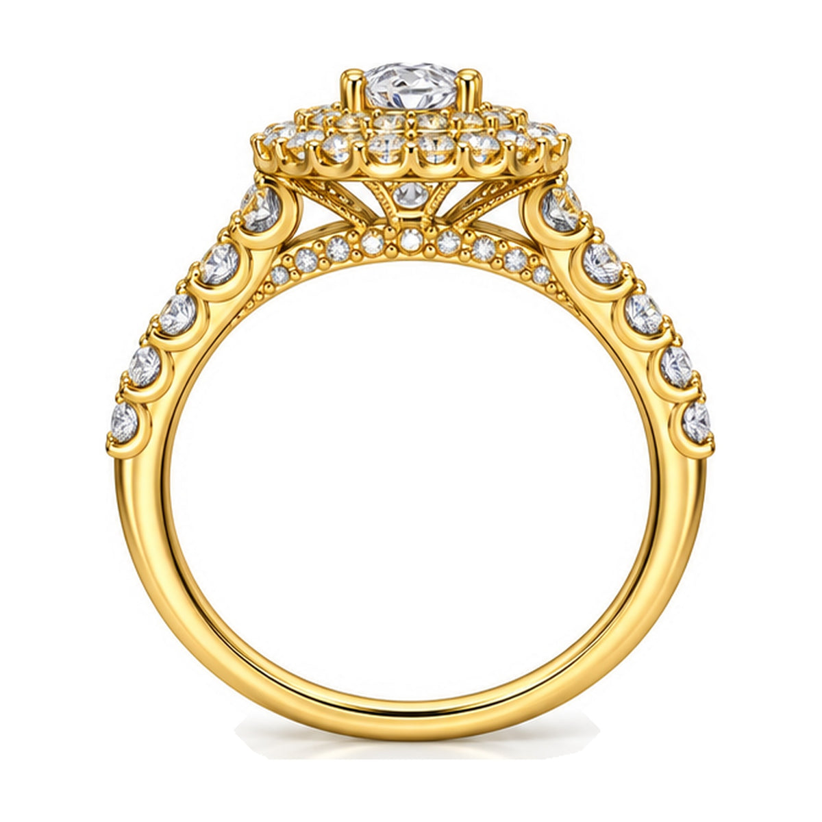 Oval Double Halo Pavé Bridal Ring Set, 0.33 ct side view