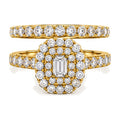 Emerald Cut Double Halo Pavé Bridal Ring Set, 0.33 ct front view