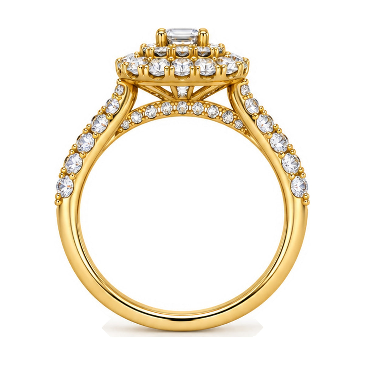Emerald Cut Double Halo Pavé Bridal Ring Set, 0.33 ct side view