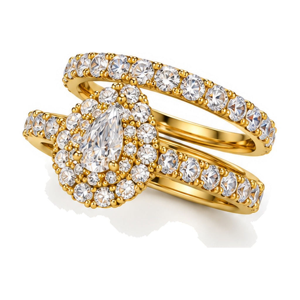 Pear Double Halo Pavé Bridal Ring Set, 0.33 ct angle view