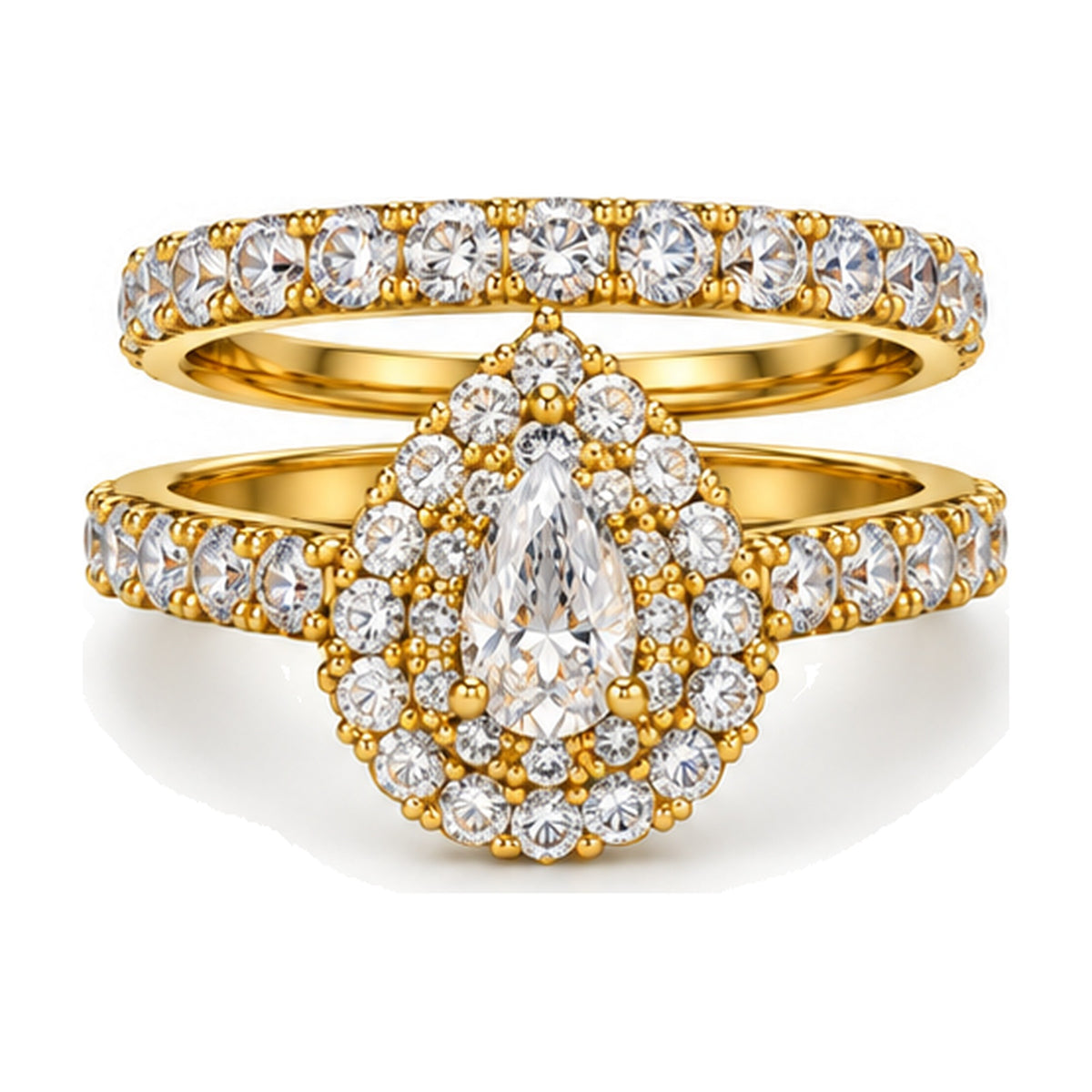 Pear Double Halo Pavé Bridal Ring Set, 0.33 ct front view