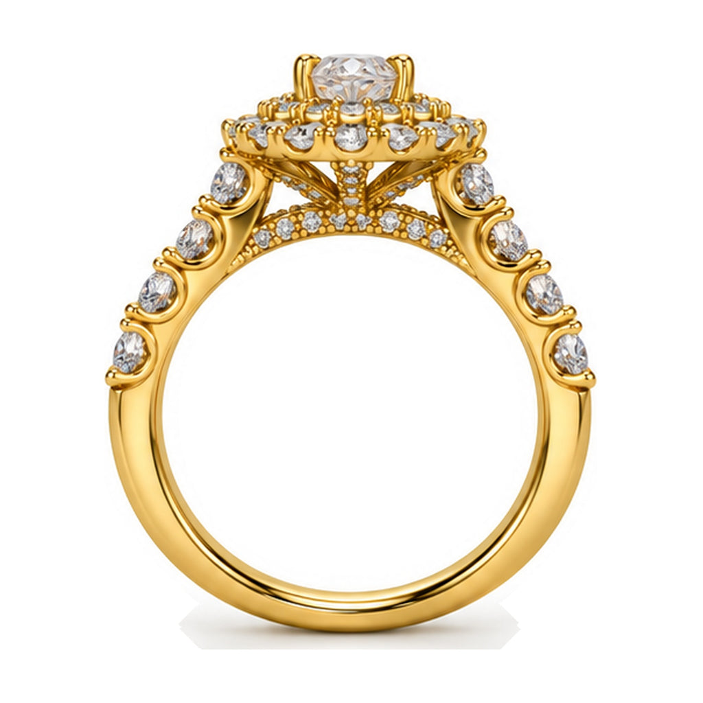 Pear Double Halo Pavé Bridal Ring Set, 0.33 ct side view