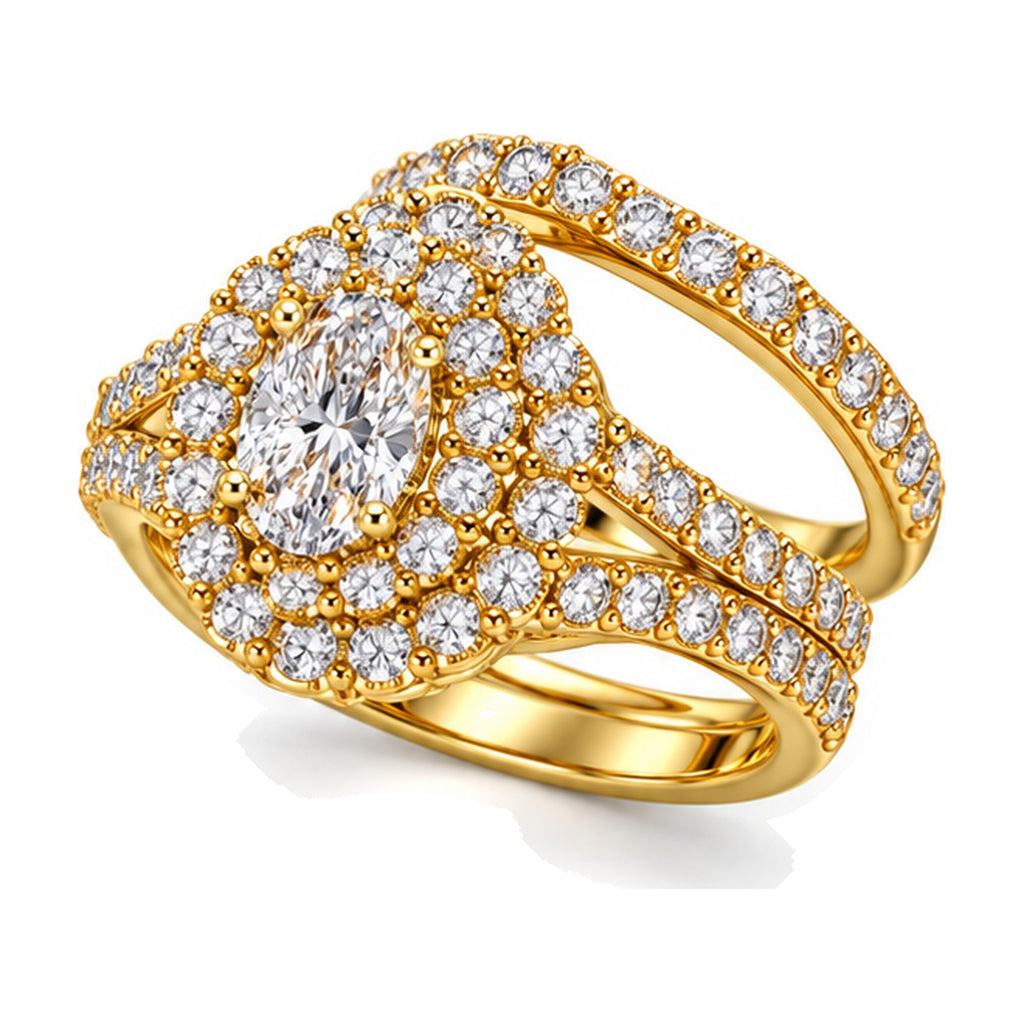 Oval Double Halo Split Shank Bridal Ring Set, 0.33 ct angle view