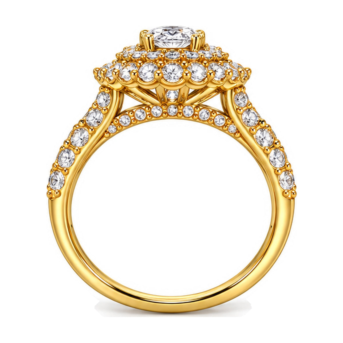 Oval Double Halo Split Shank Bridal Ring Set, 0.33 ct side view