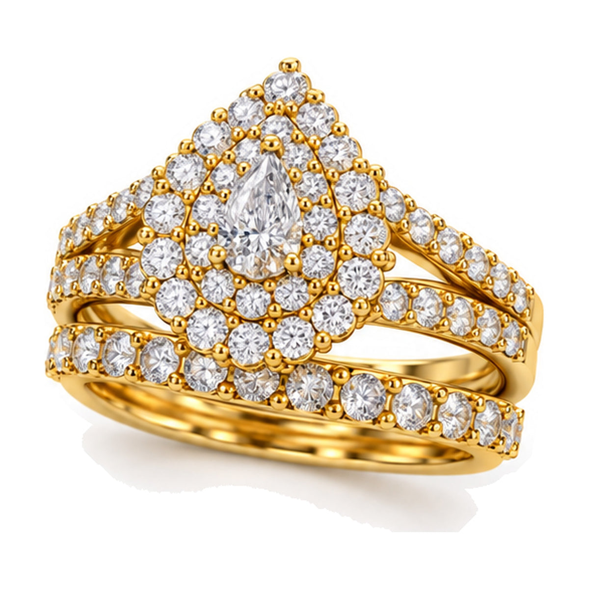 Pear Double Halo Split Shank Bridal Ring Set, 0.33 ct angle view
