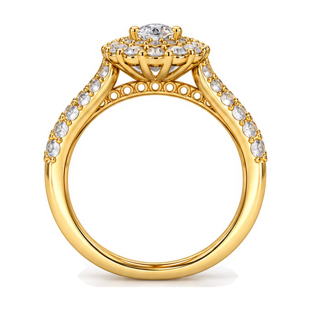 Pear Double Halo Split Shank Bridal Ring Set, 0.33 ct side view