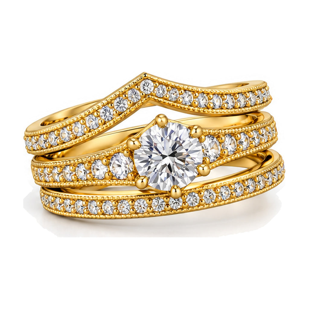 Round Tiara Pavé Bridal Trio Set, 0.63 ct angle view