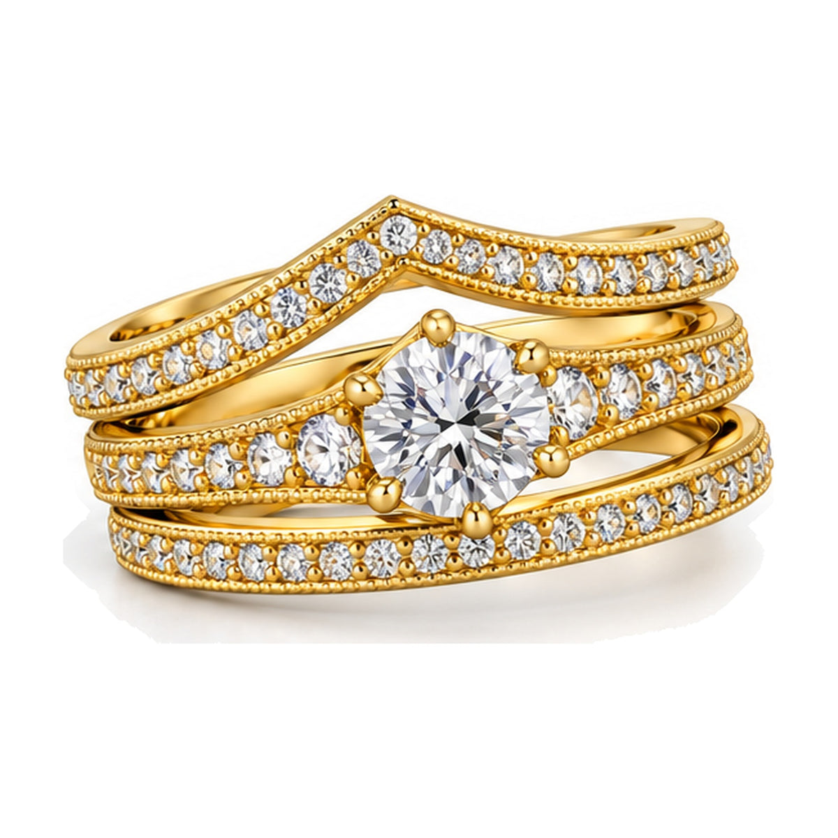 Round Tiara Pavé Bridal Trio Set, 0.63 ct angle view