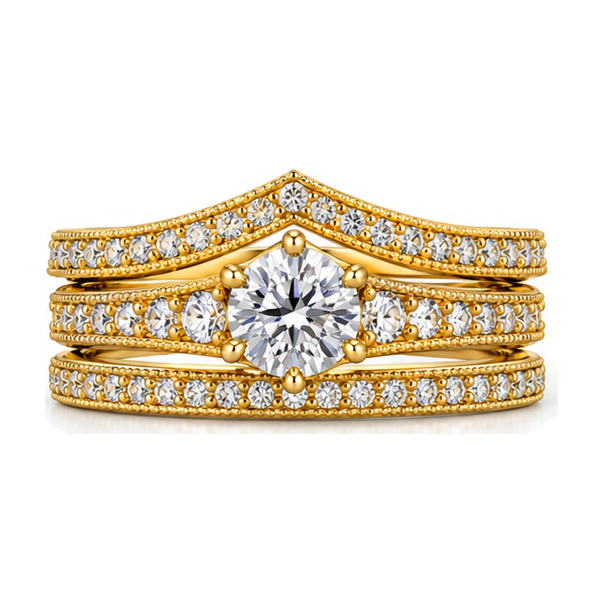 Round Tiara Pavé Bridal Trio Set, 0.63 ct front view