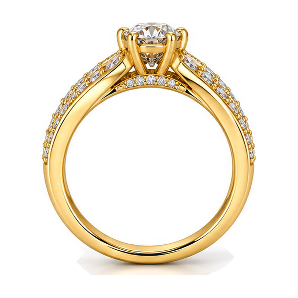 Round Tiara Pavé Bridal Trio Set, 0.63 ct side view