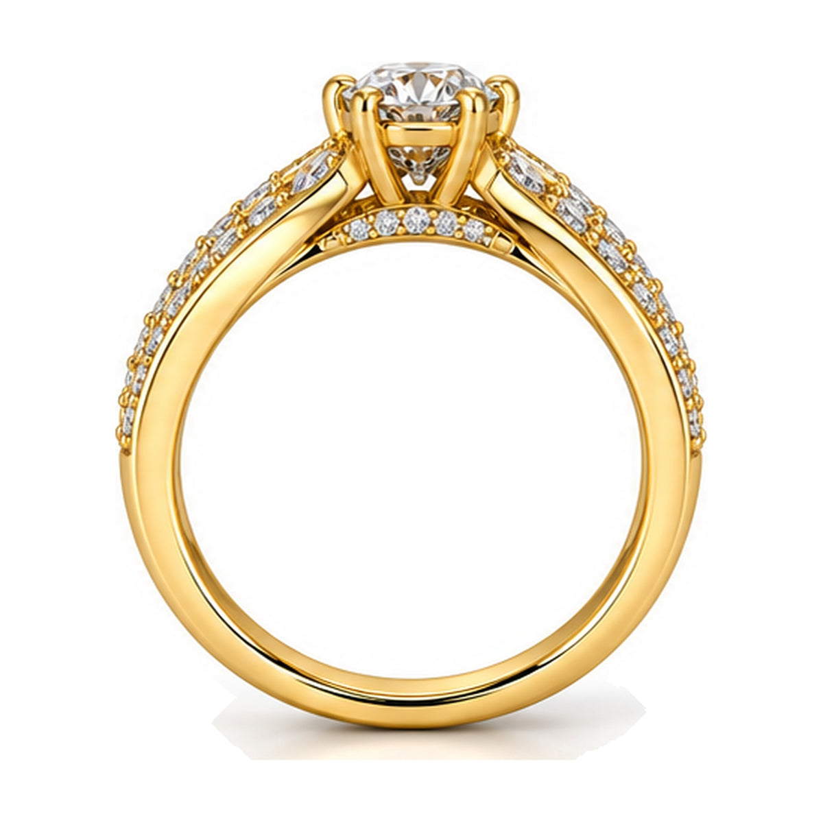 Round Tiara Pavé Bridal Trio Set, 0.63 ct side view
