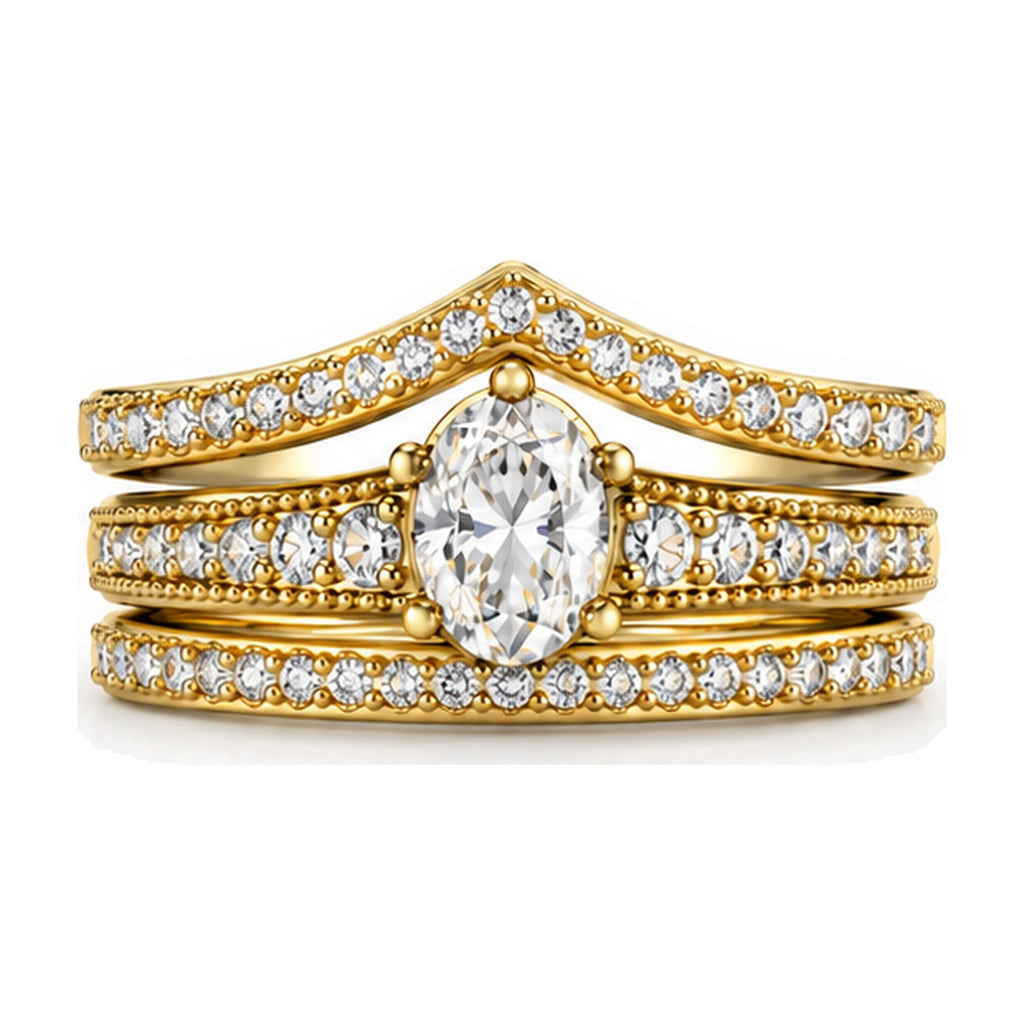 Oval Tiara Pavé Bridal Trio Set, 0.63 ct front view