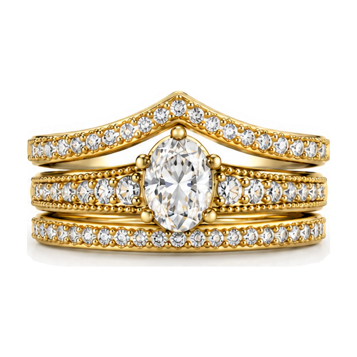Oval Tiara Pavé Bridal Trio Set, 0.63 ct front view