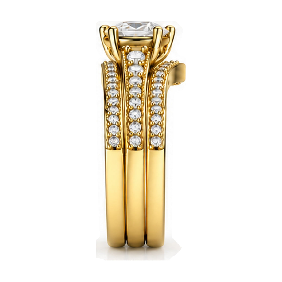 Oval Tiara Pavé Bridal Trio Set, 0.63 ct side view
