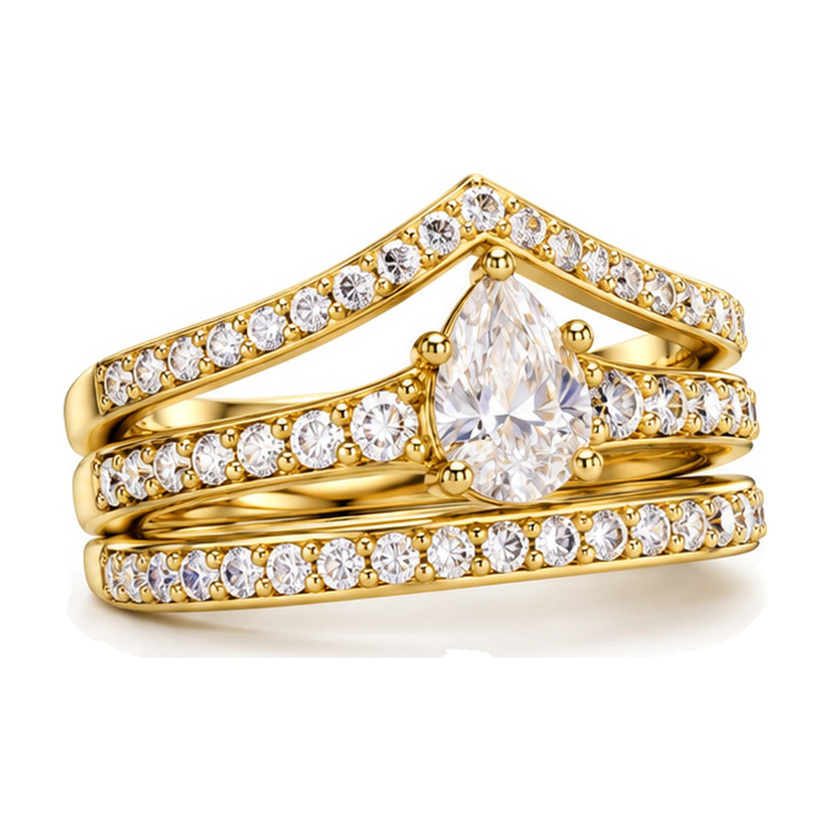 Pear Tiara Pavé Bridal Trio Set, 0.63 ct angle view