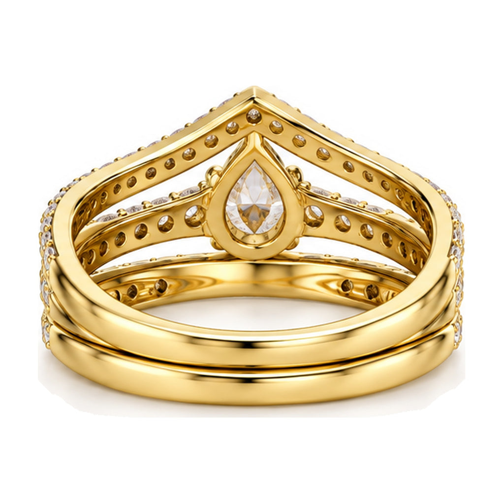 Pear Tiara Pavé Bridal Trio Set, 0.63 ct back view
