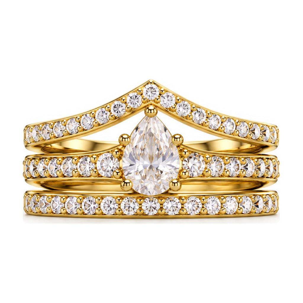 Pear Tiara Pavé Bridal Trio Set, 0.63 ct front view