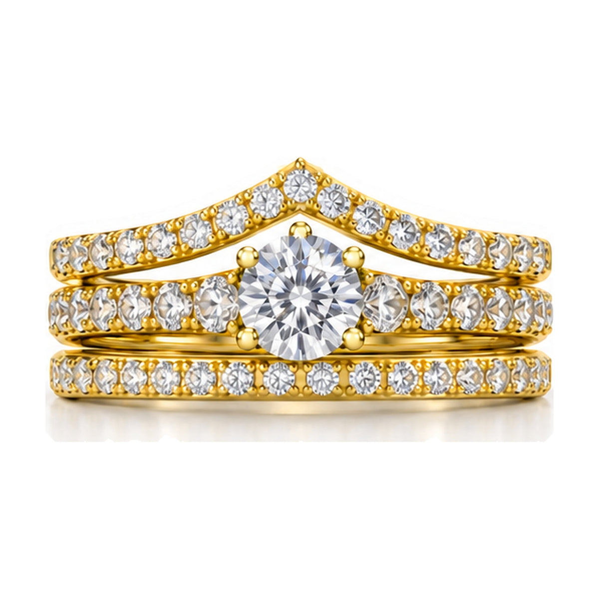Round Tiara Graduated Pavé Bridal Trio Set, 0.63 ct front view