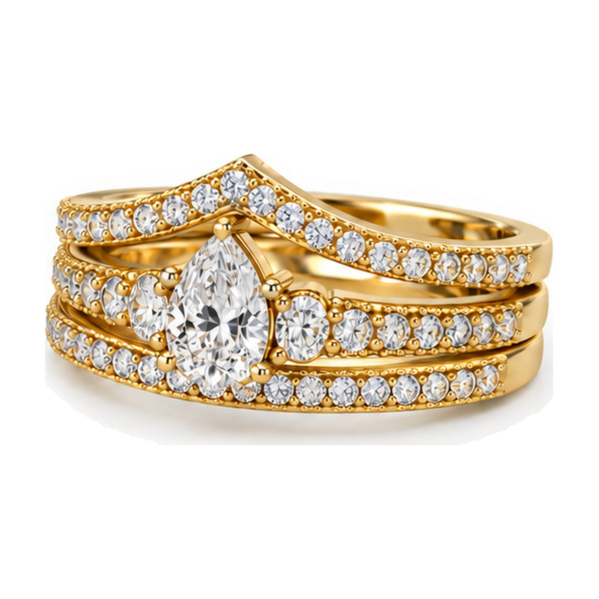 Pear Tiara Graduated Pavé Bridal Trio Set, 0.63 ct angle view