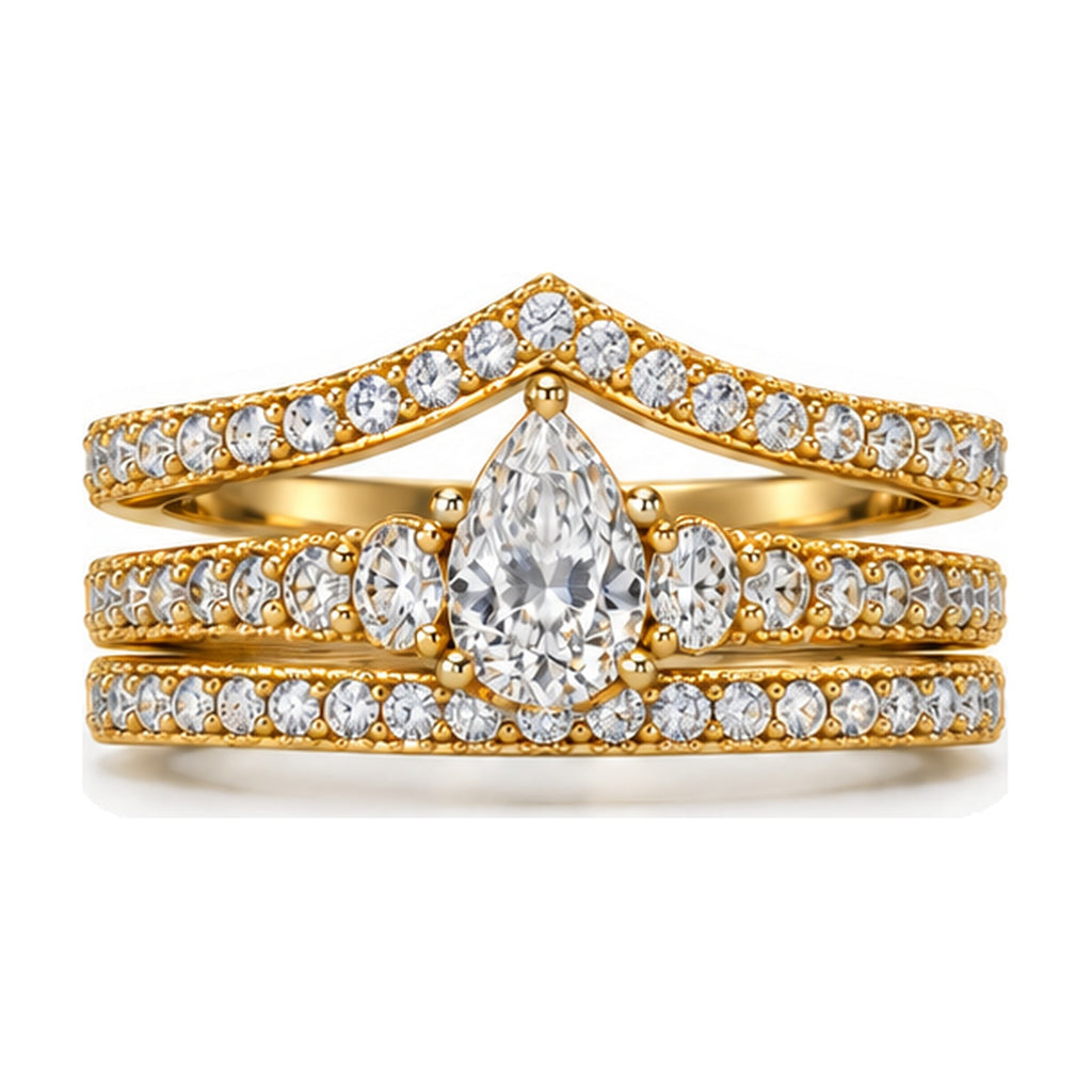 Pear Tiara Graduated Pavé Bridal Trio Set, 0.63 ct front view