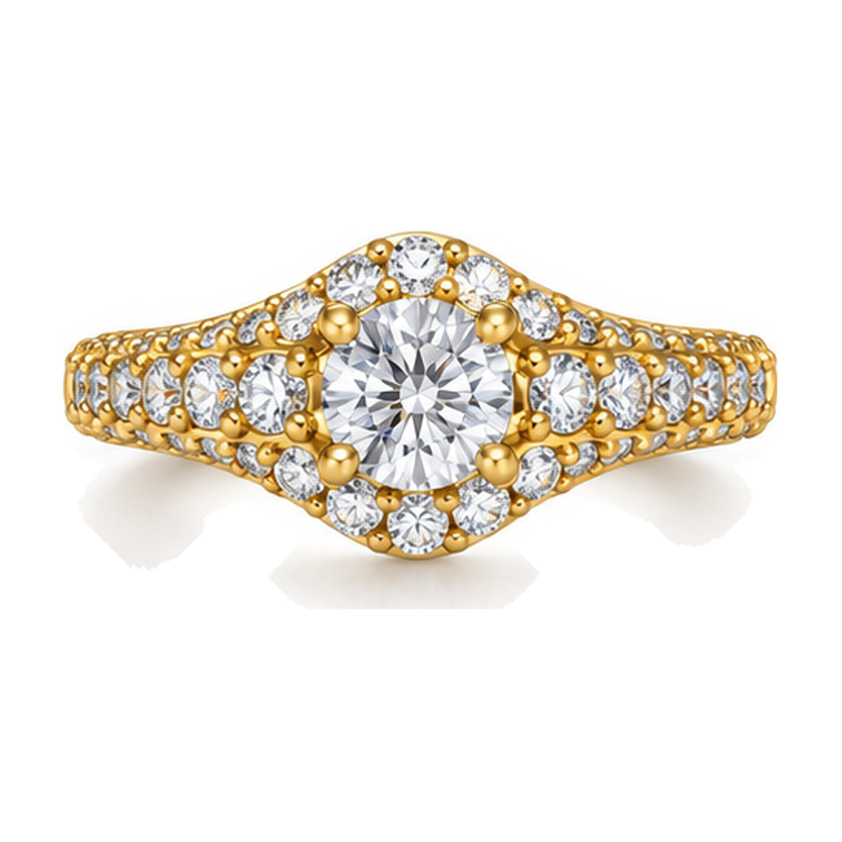 Round Semi Halo Pavé Engagement Ring, 0.50 ct front view