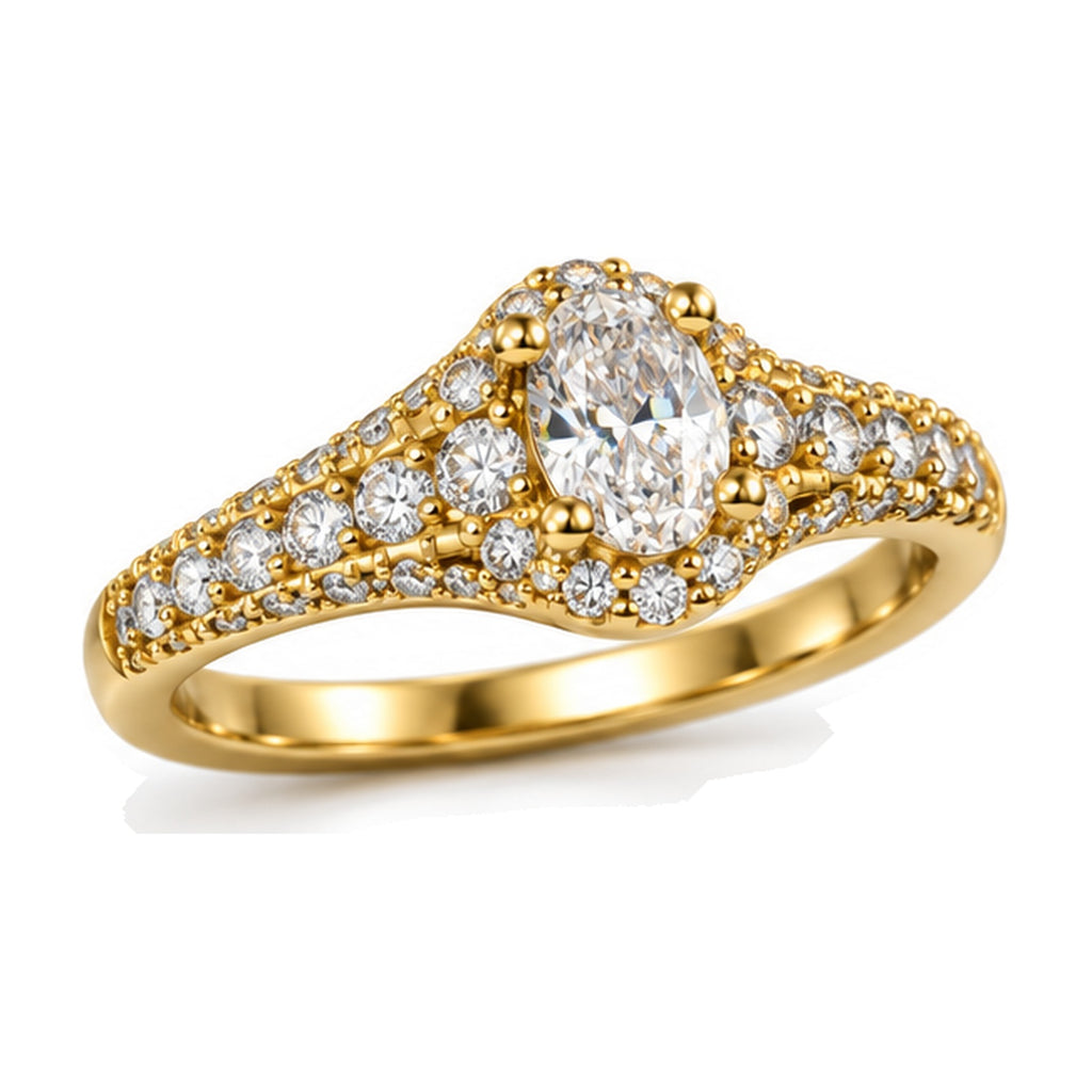Oval Semi Halo Pavé Engagement Ring, 0.50 ct angle view