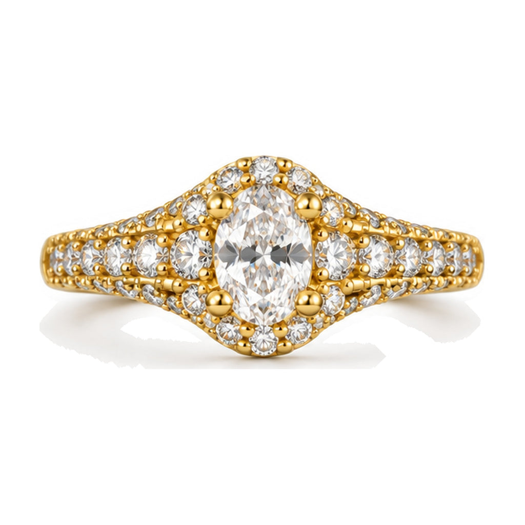 Oval Semi Halo Pavé Engagement Ring, 0.50 ct front view